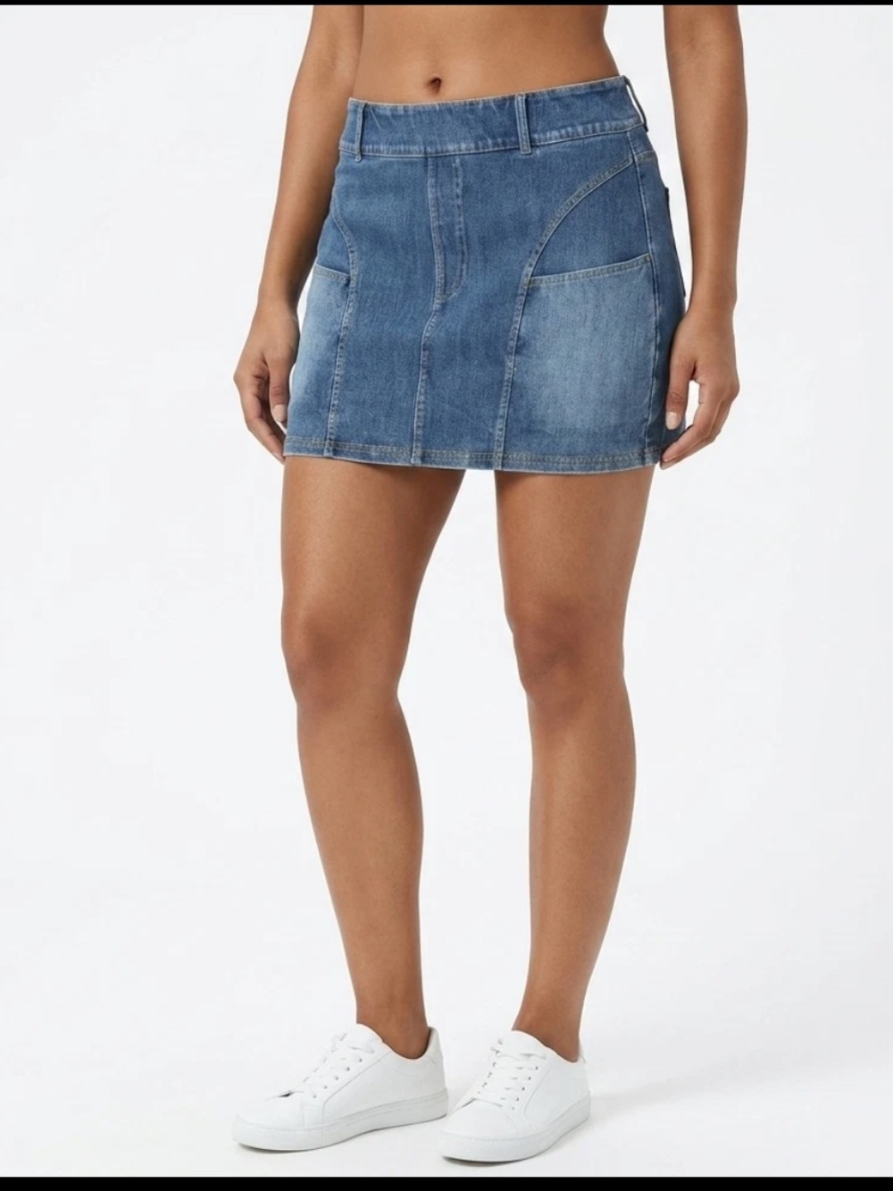 Halara Flex Denim Mini Skirt Blue Mid Rise Stretch Pockets Y2K Medium Blue